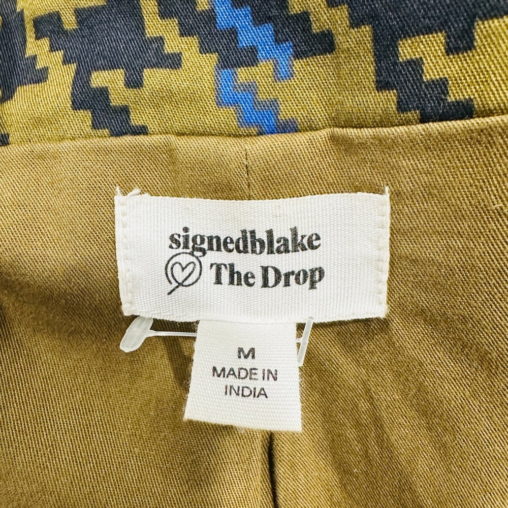 The Drop signedblake Houndstooth Trench Coat Olive Blue Faux Leather Trim M - Picture 5 of 16
